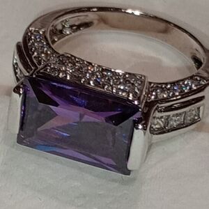 Ring Silver Tone and Purple Gemstone Women's Ring
